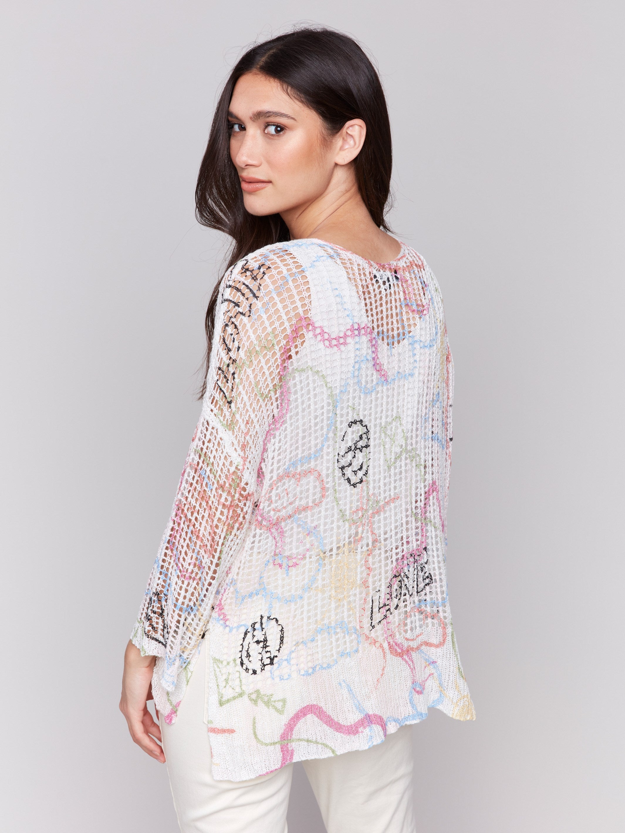 Printed Fishnet Crochet Sweater - Graffiti