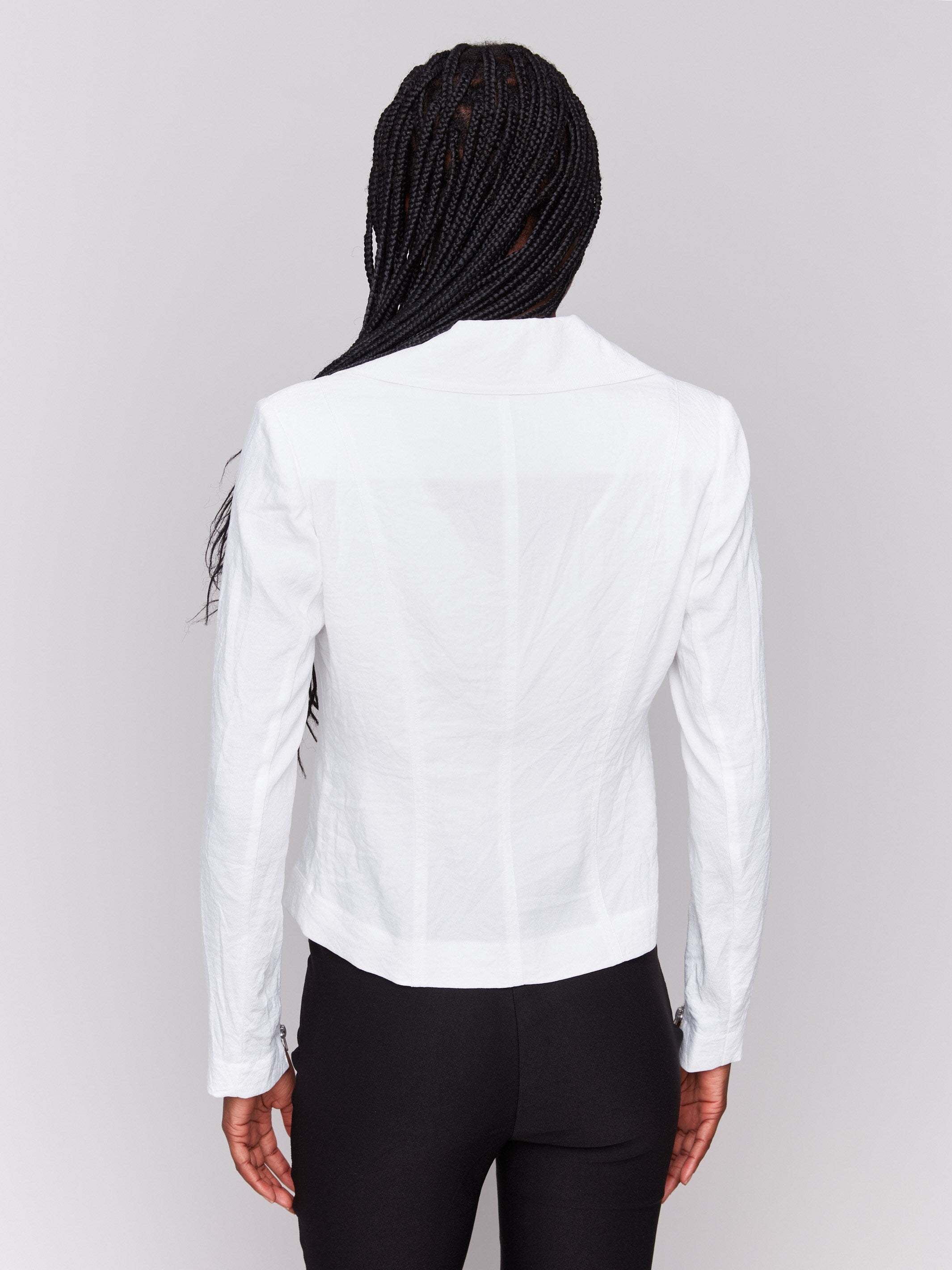 Crinkle Rayon Biker Jacket - White