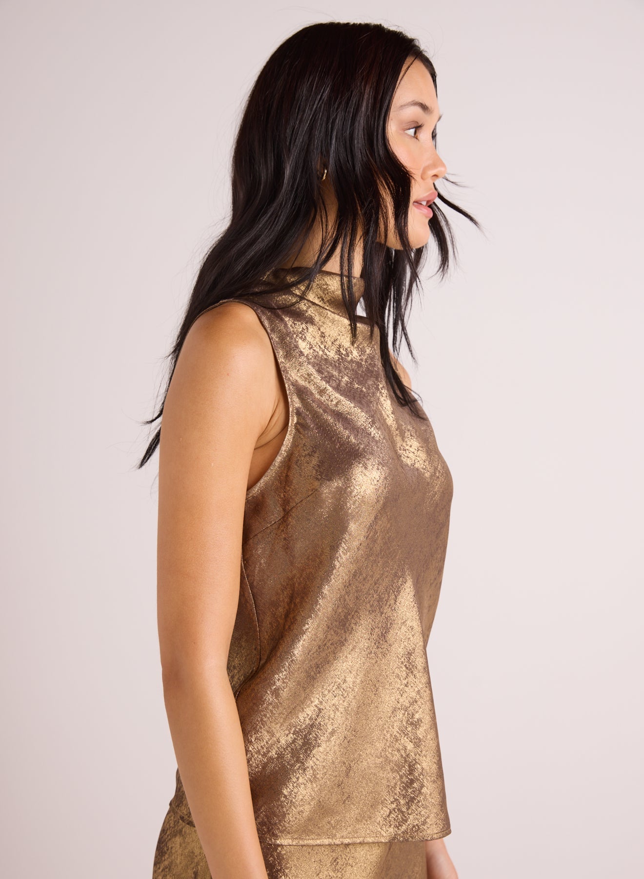 Cowl Neck Bias Top - Gold Metallic