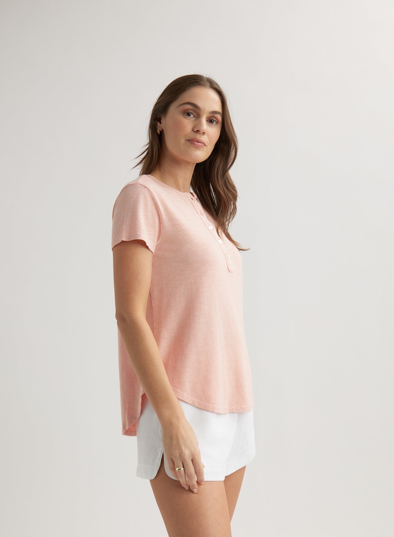 Short Sleeve Henley - Peach Fizz