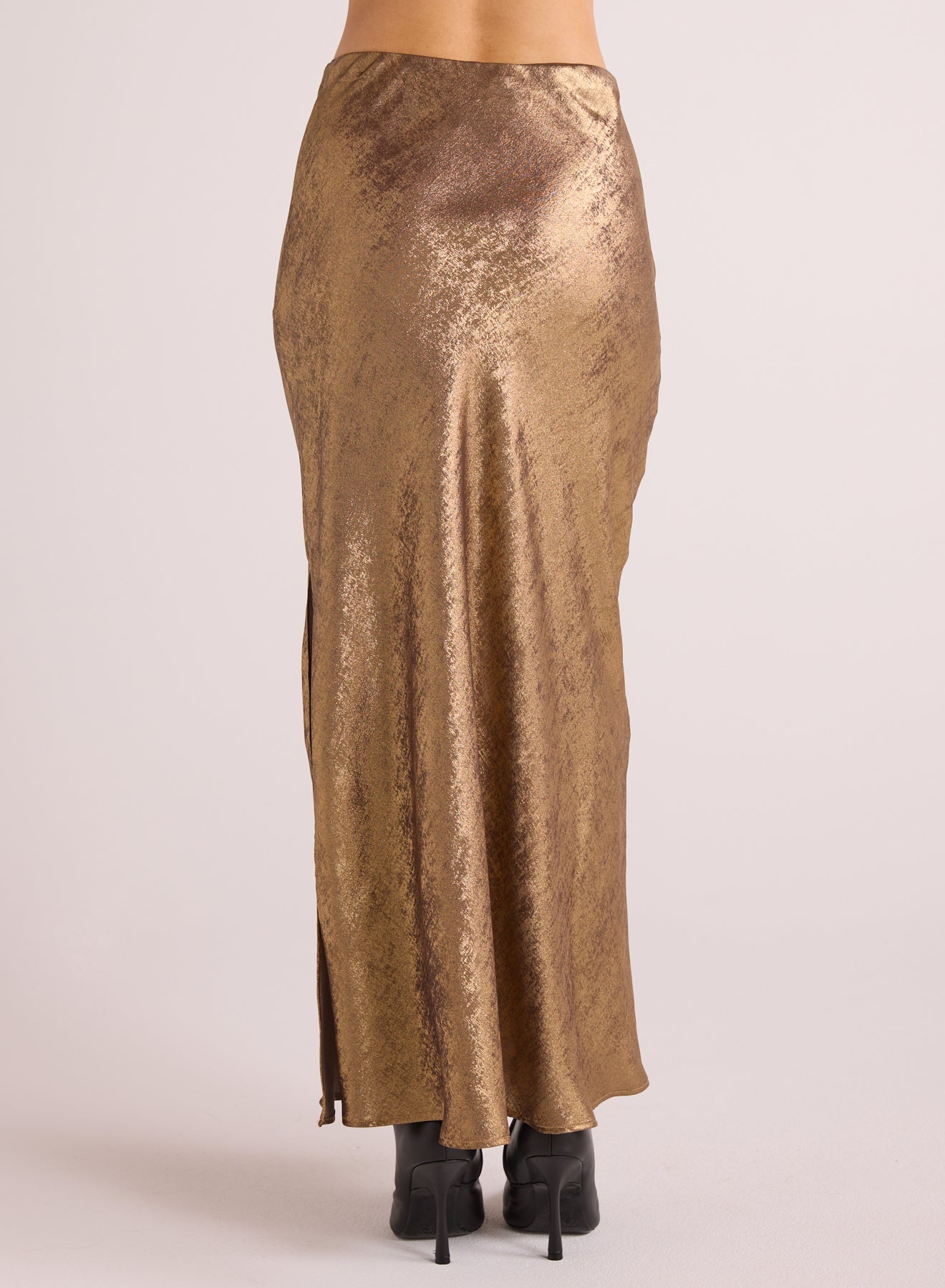Side Slit Bias Maxi Skirt - Gold Metallic