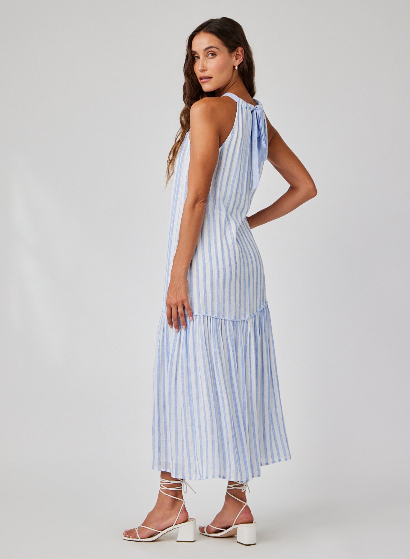 Tiered Contrast Maxi Dress - Blue Sky Stripe