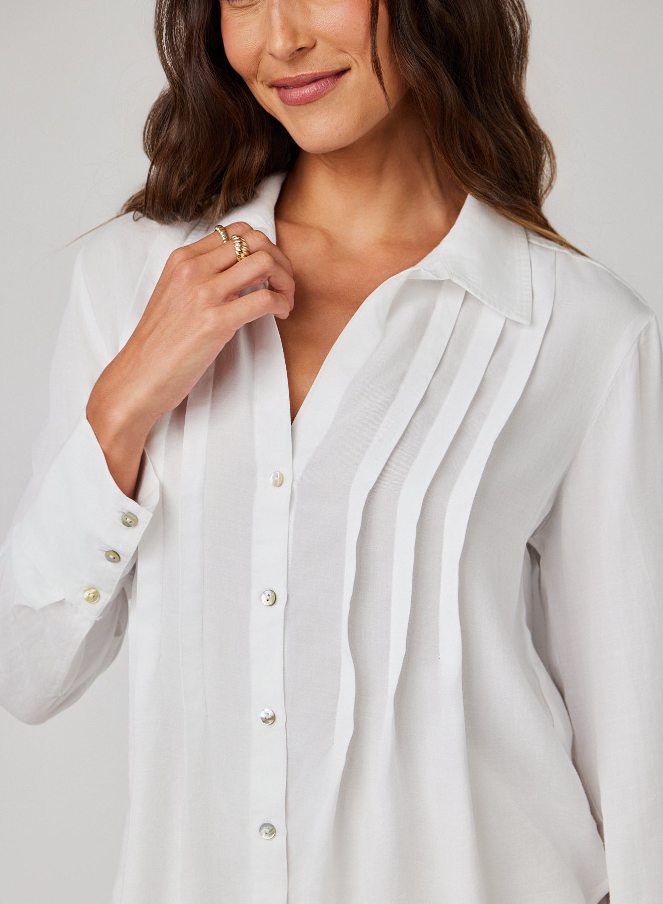 Pintuck Button Down - White
