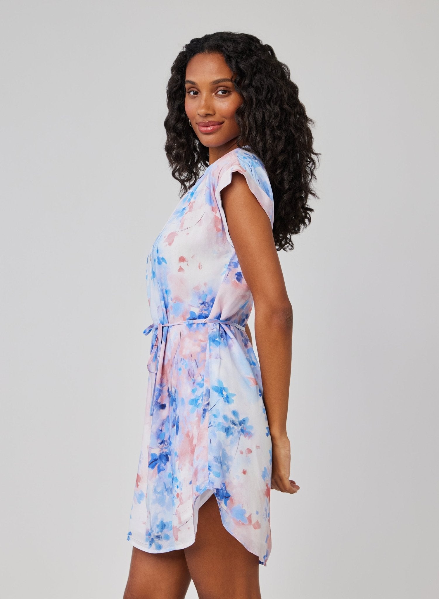 Cap Sleeve Pullover Mini Dress - Garden Mist Print