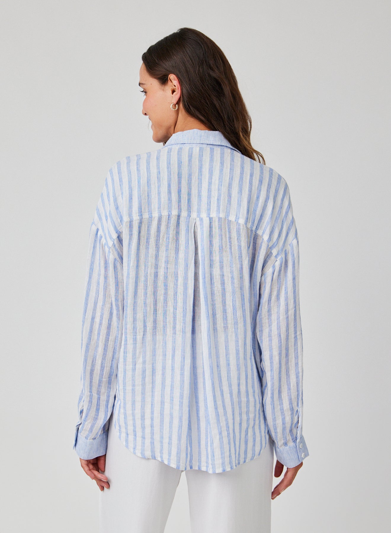 Contrast Pocket Boyfriend Shirt - Blue Sky Stripe