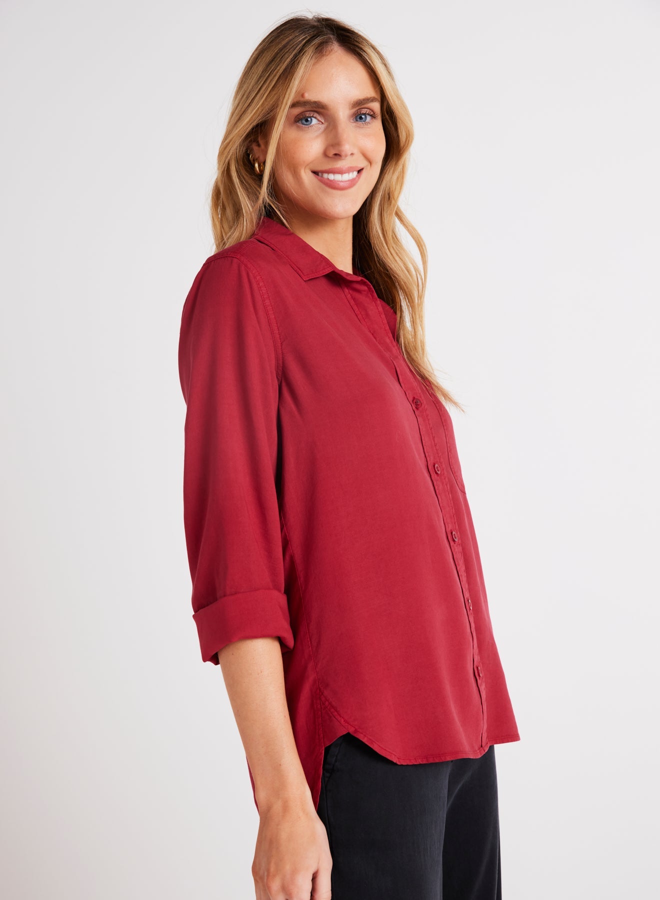 Shirt Tail Button Down - Ruby Red