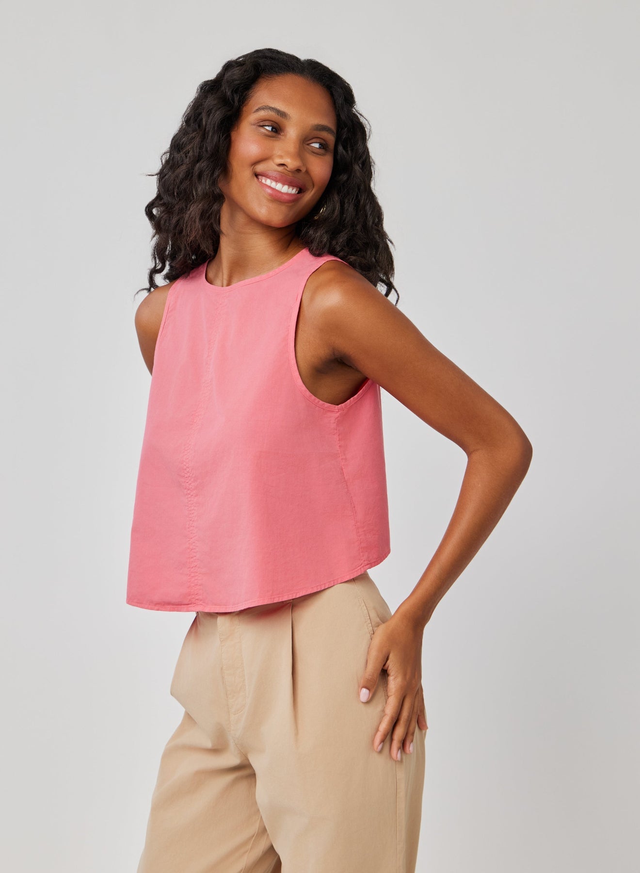 Sleeveless Button Back Top - Hibiscus Pink