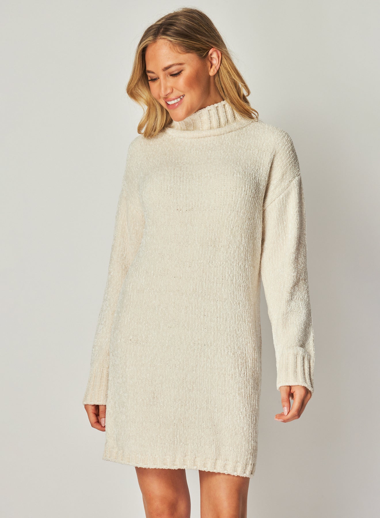 Turtle Neck Sweater Dress - Opal Ivory