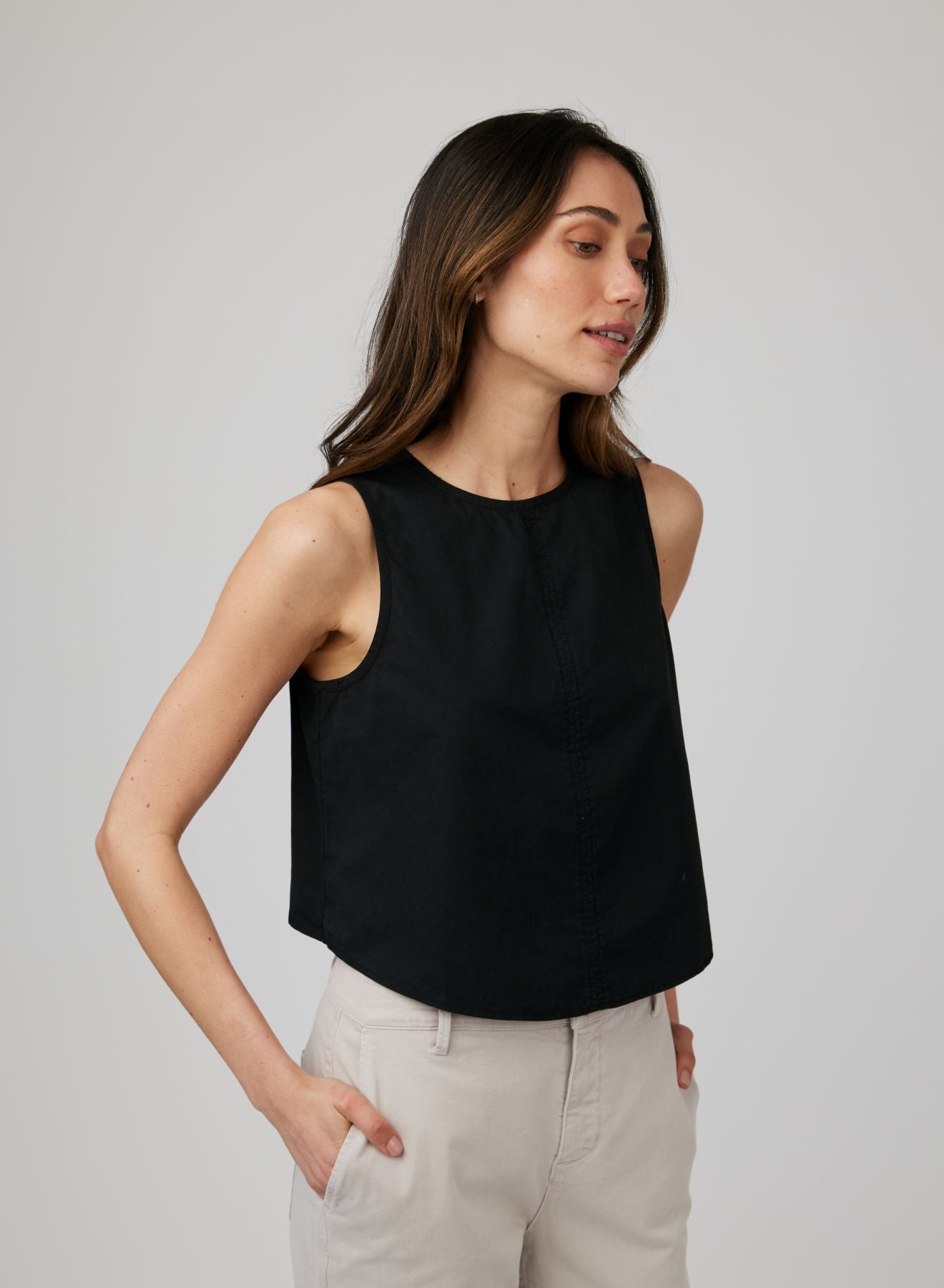 Sleeveless Button Back Top - Black