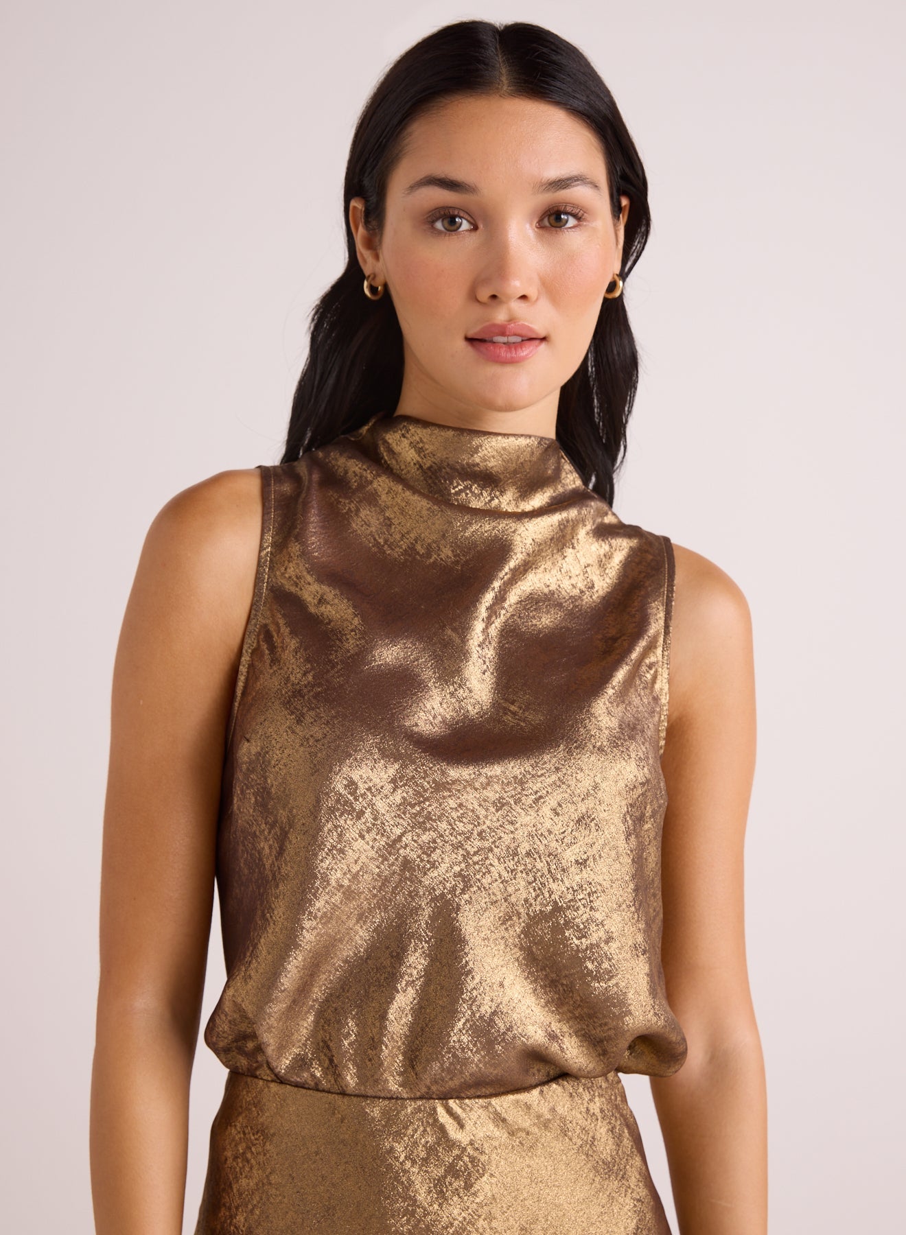 Cowl Neck Bias Top - Gold Metallic