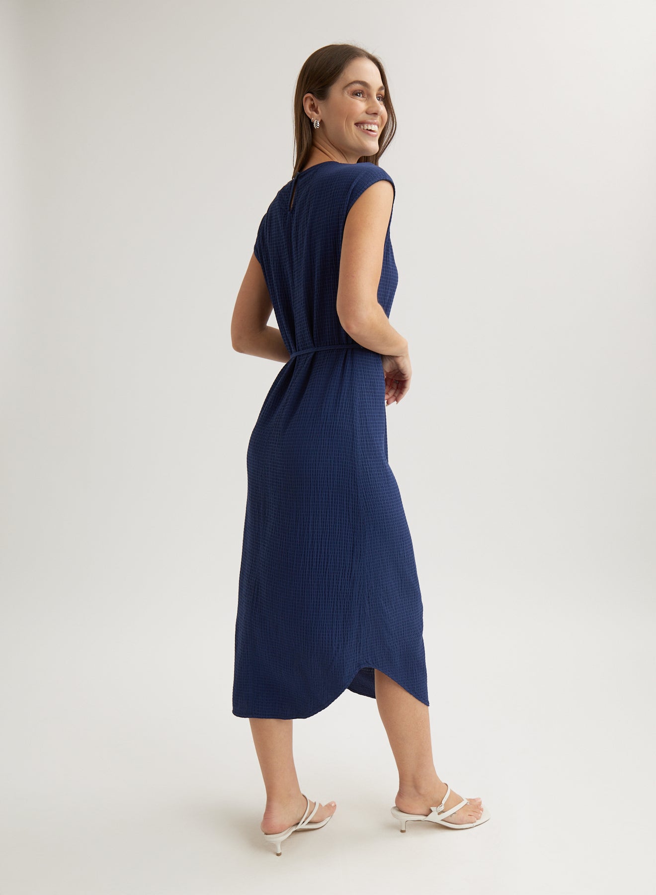 Cap Sleeve Midi Dress - Navy Coast