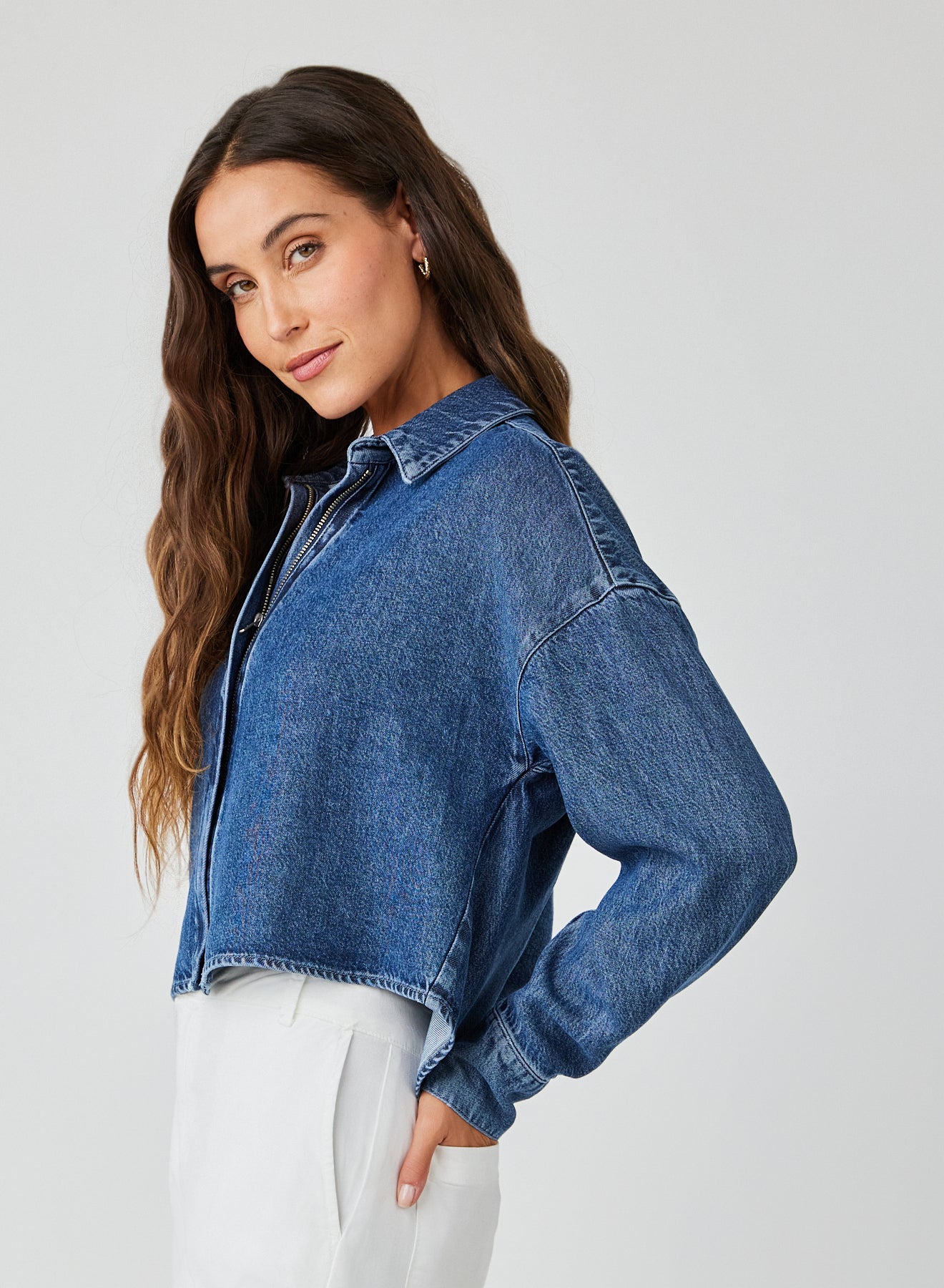 Oversized Cropped Shacket - Horizon Wash