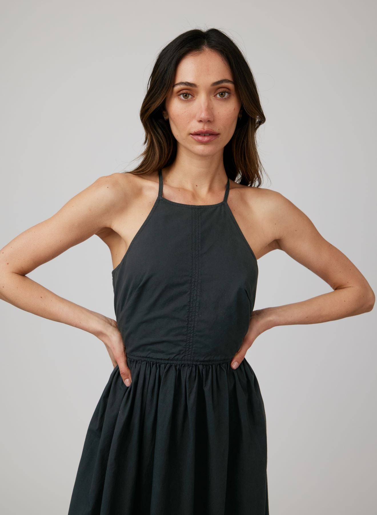Fitted Midi Halter Dress - Black