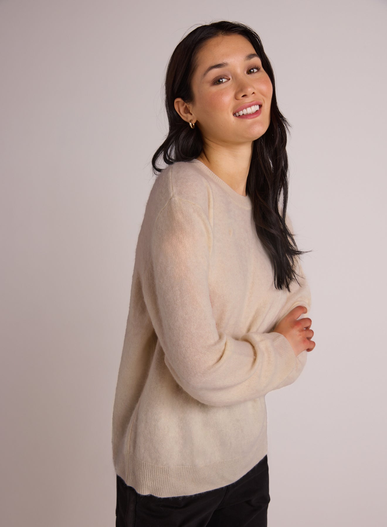 Cashmere  Fuzzy Crew Neck - Rich Ivory