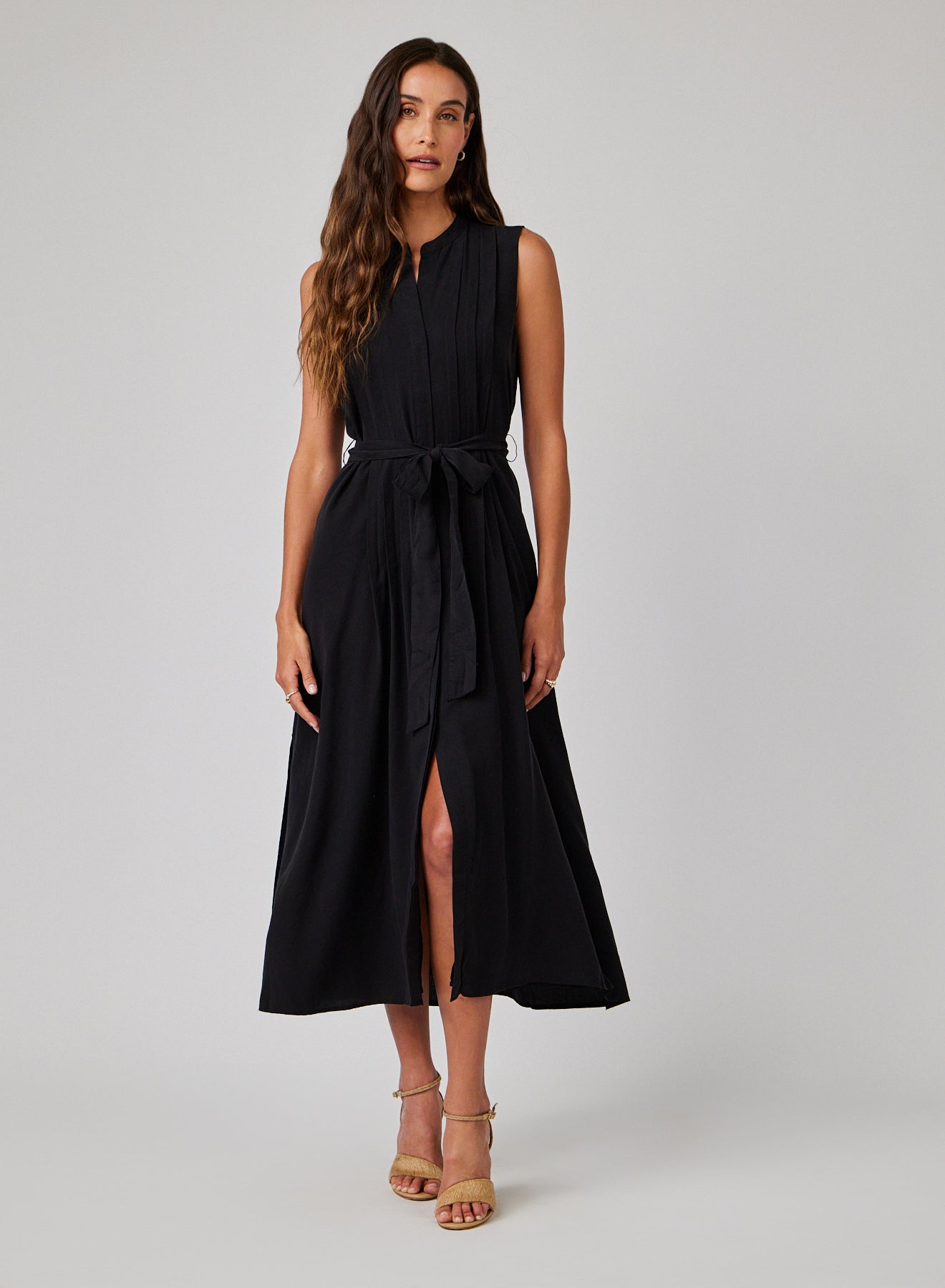 Pintuck Maxi Dress - Black