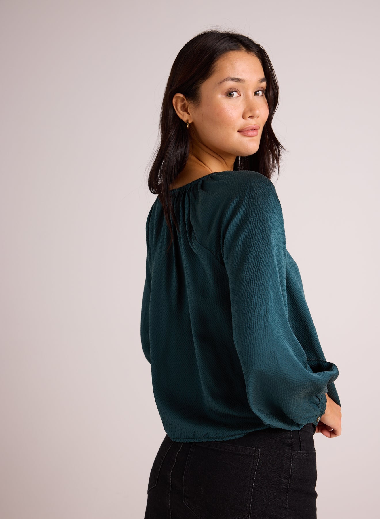 Tie Neck Raglan Top - Marine Teal
