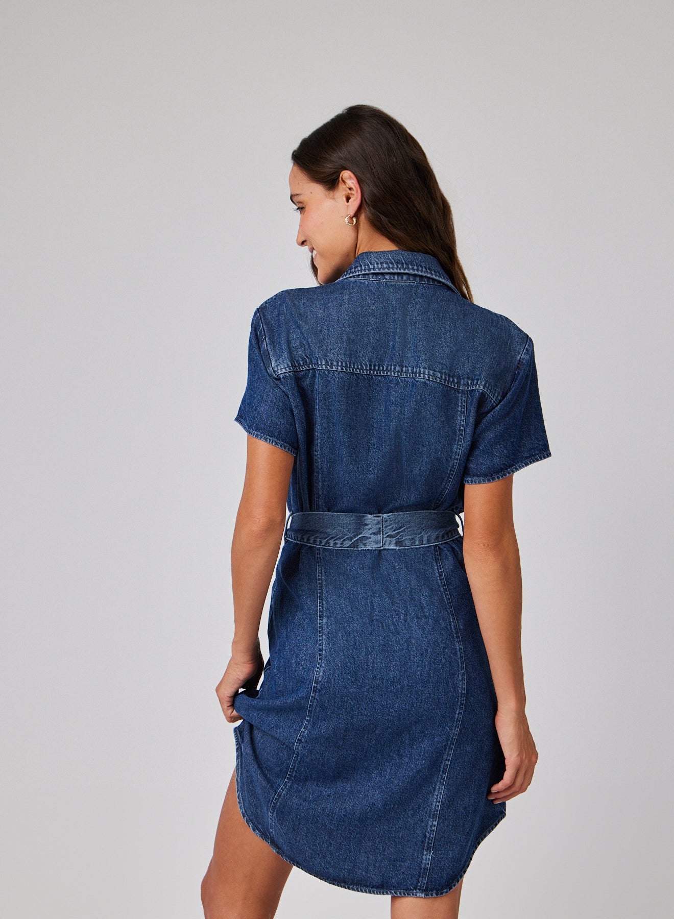 Short Sleeve Seamed Shirt Dress - Horizon Wash
