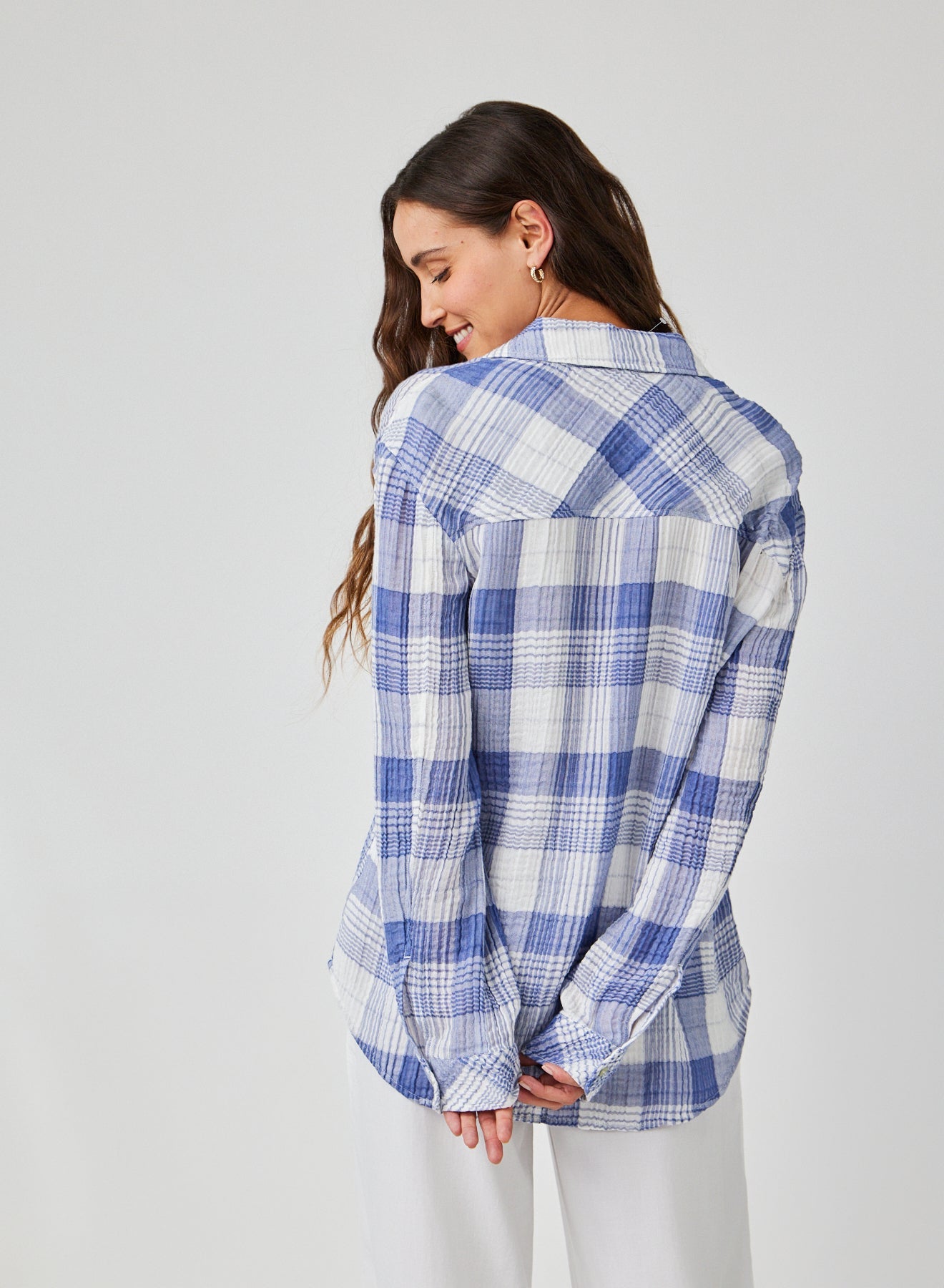 Oversized Shirt with Pocket - Pacific Blue Plaid