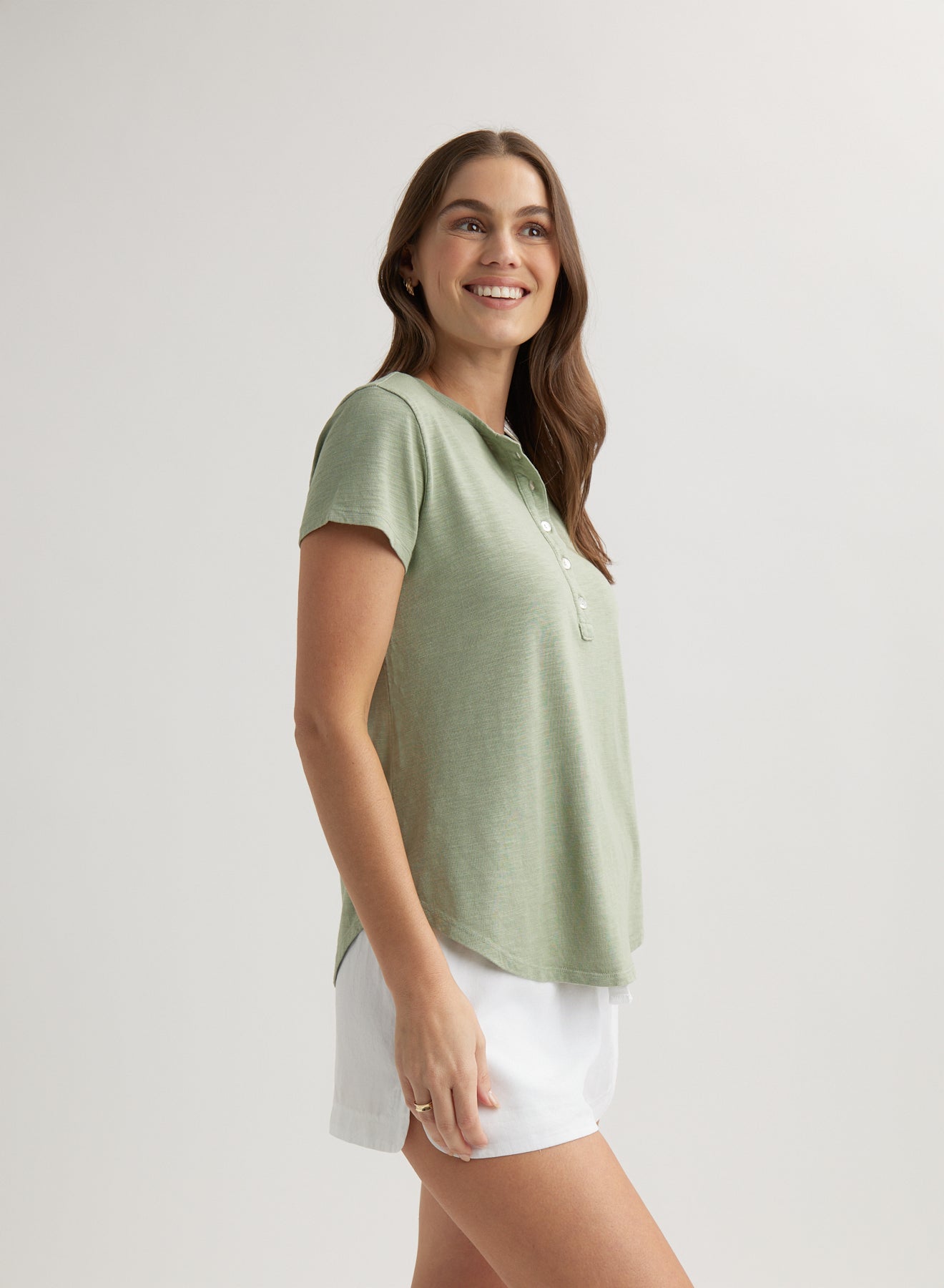 Short Sleeve Henley - Olive Grove