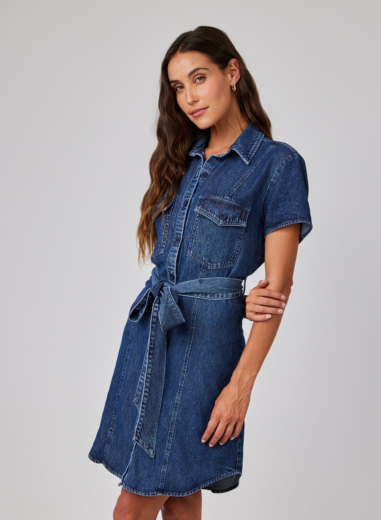 Short Sleeve Seamed Shirt Dress - Horizon Wash