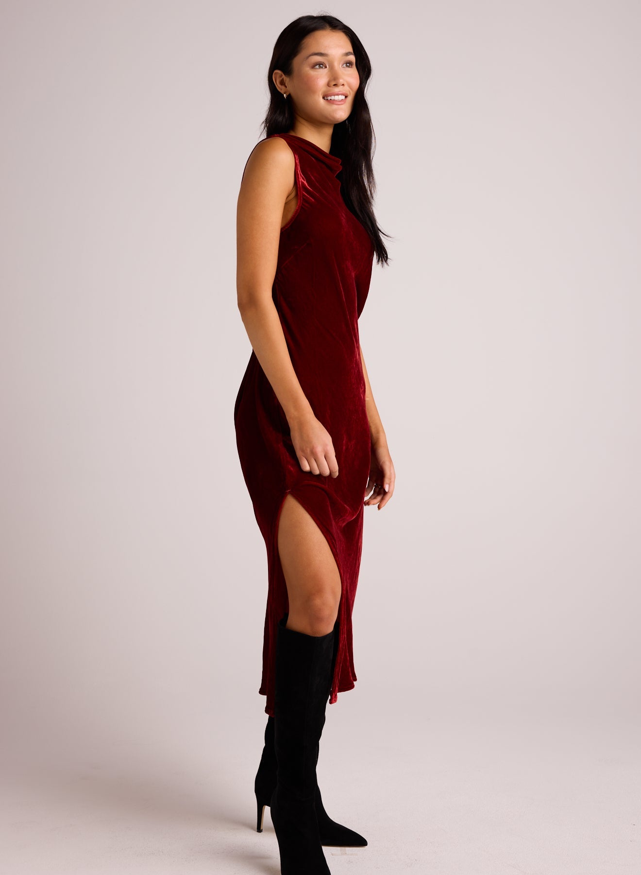 Mock Neck Velvet Dress - Winter Rouge
