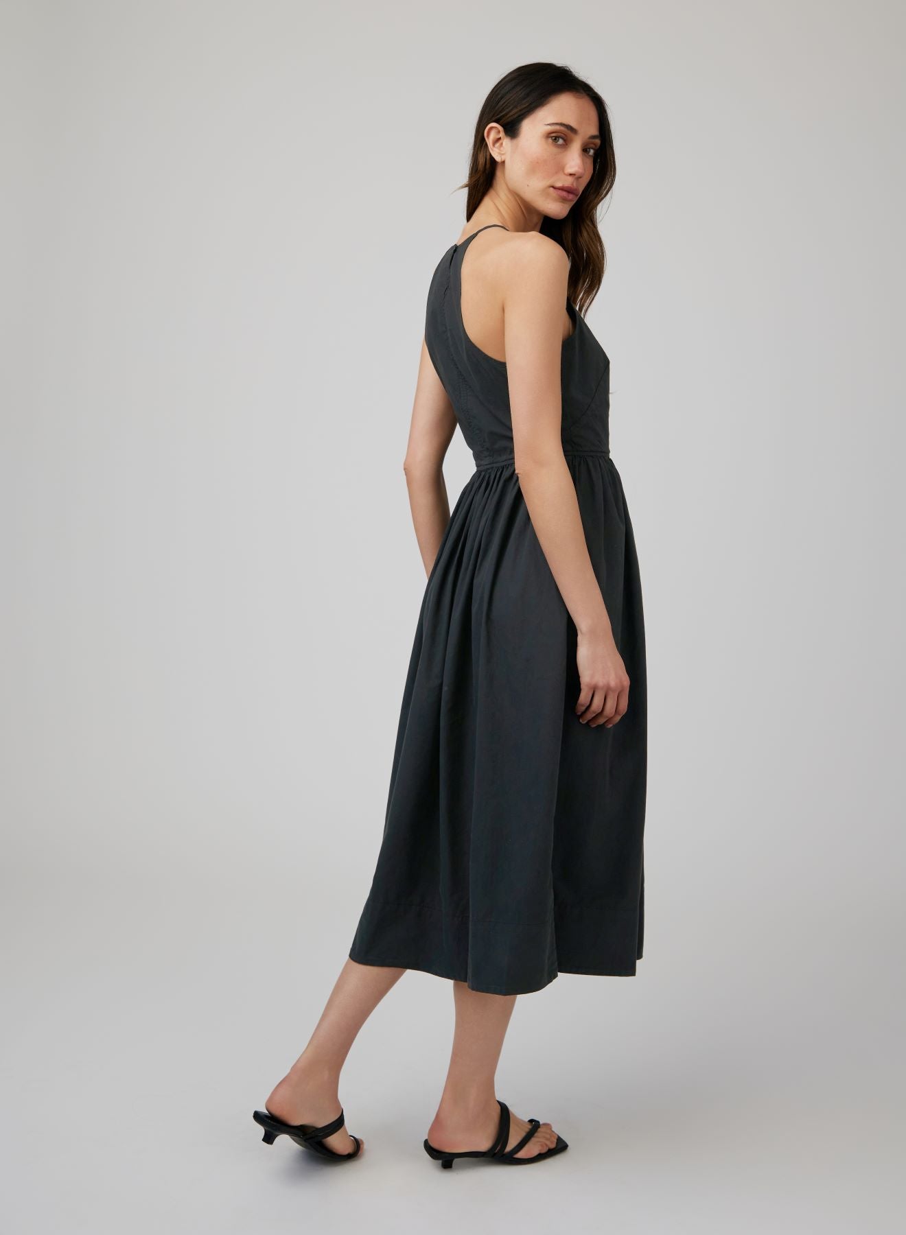 Fitted Midi Halter Dress - Black