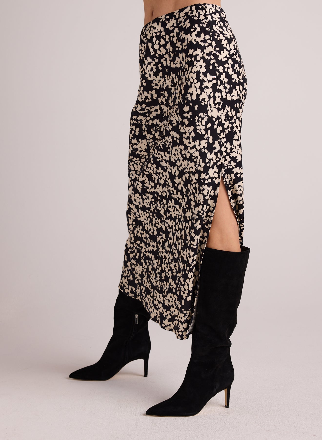 Side Slit Bias Maxi Skirt - Ditsy Floral Print