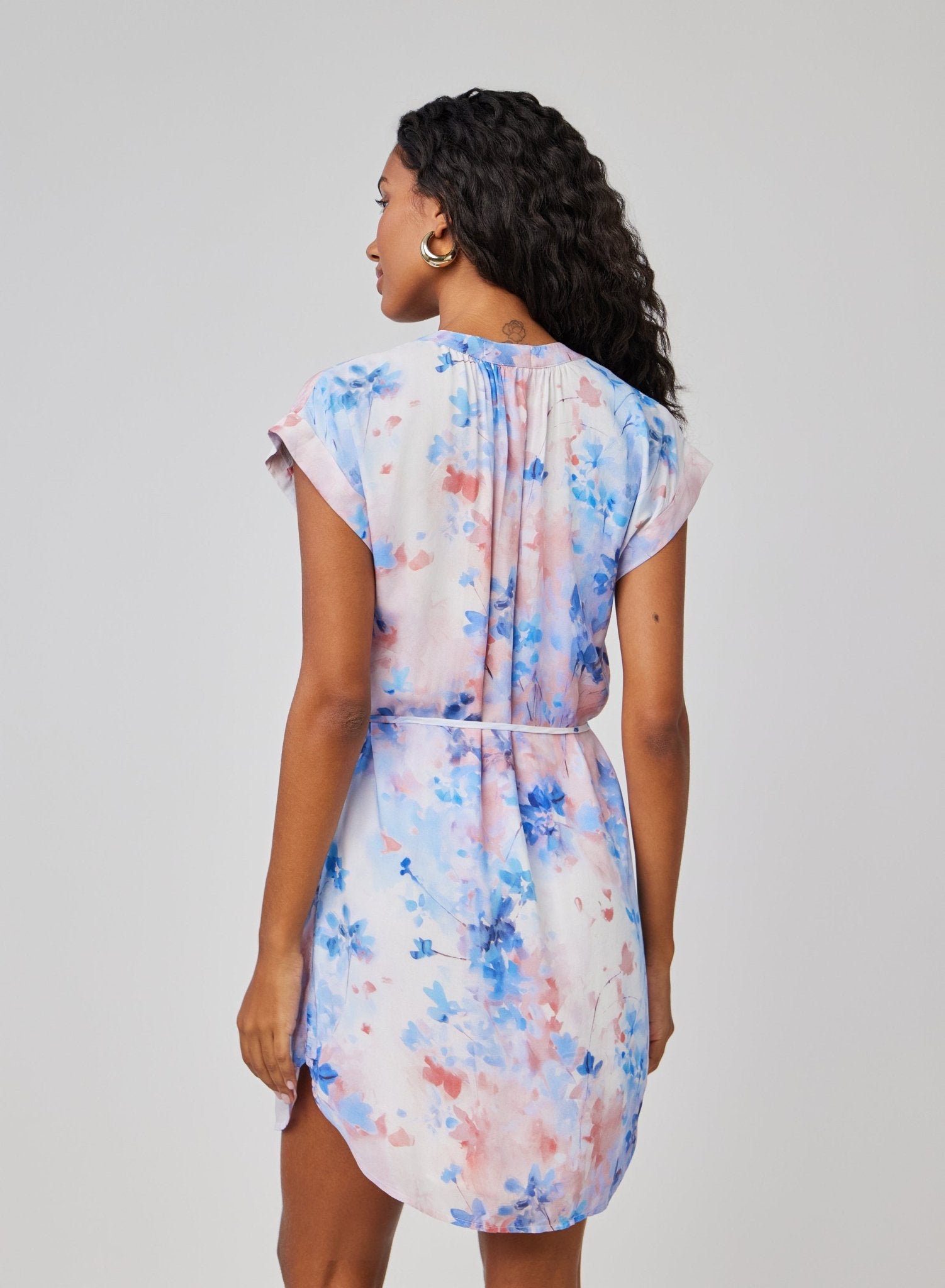 Cap Sleeve Pullover Mini Dress - Garden Mist Print