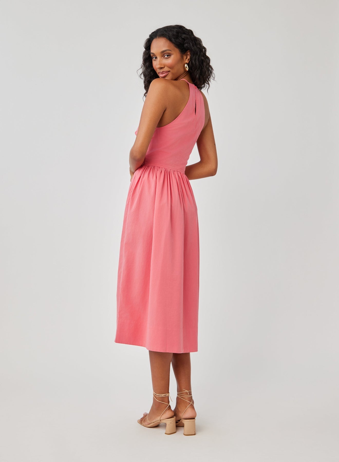 Fitted Midi Halter Dress - Hibiscus Pink
