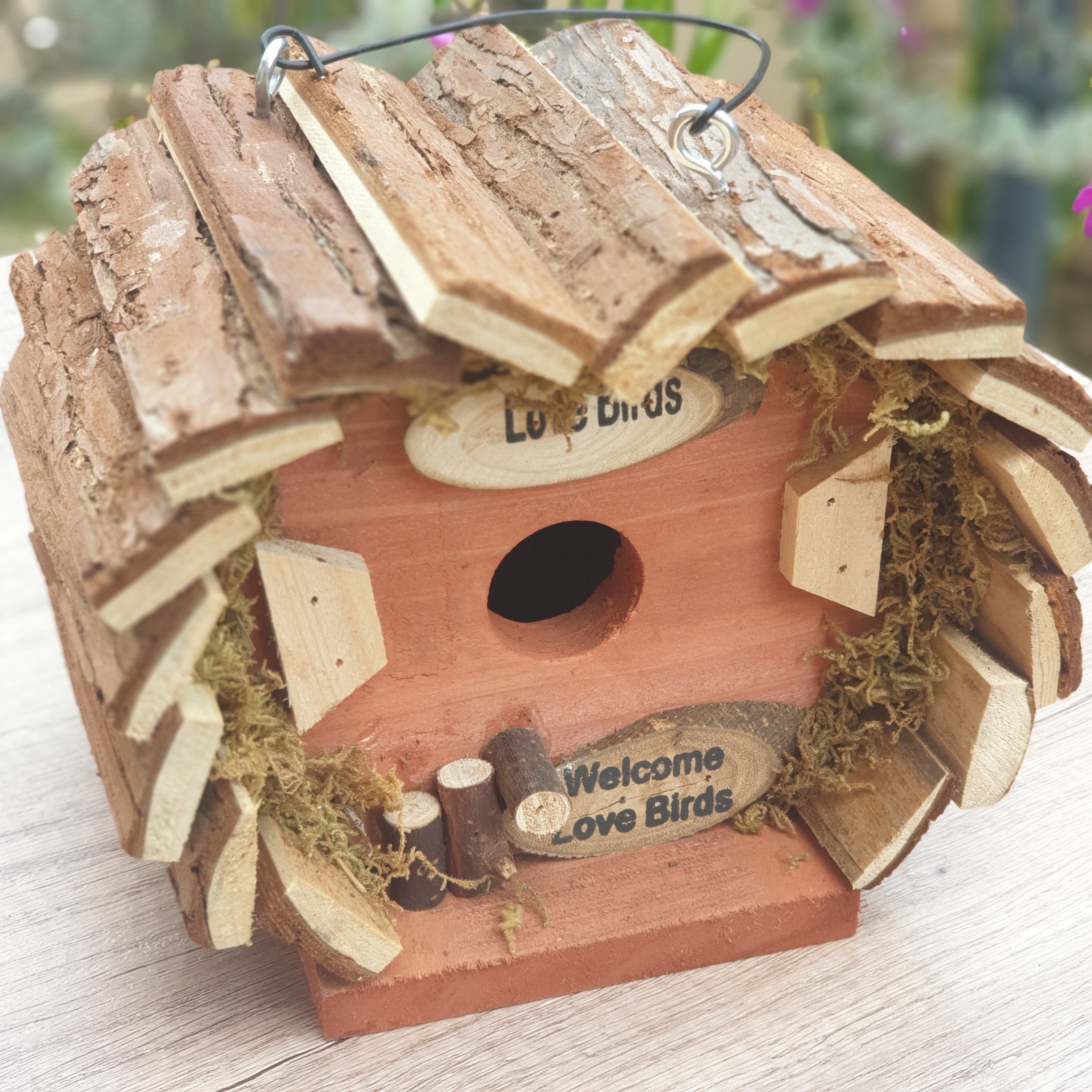 Wooden hanging bird house