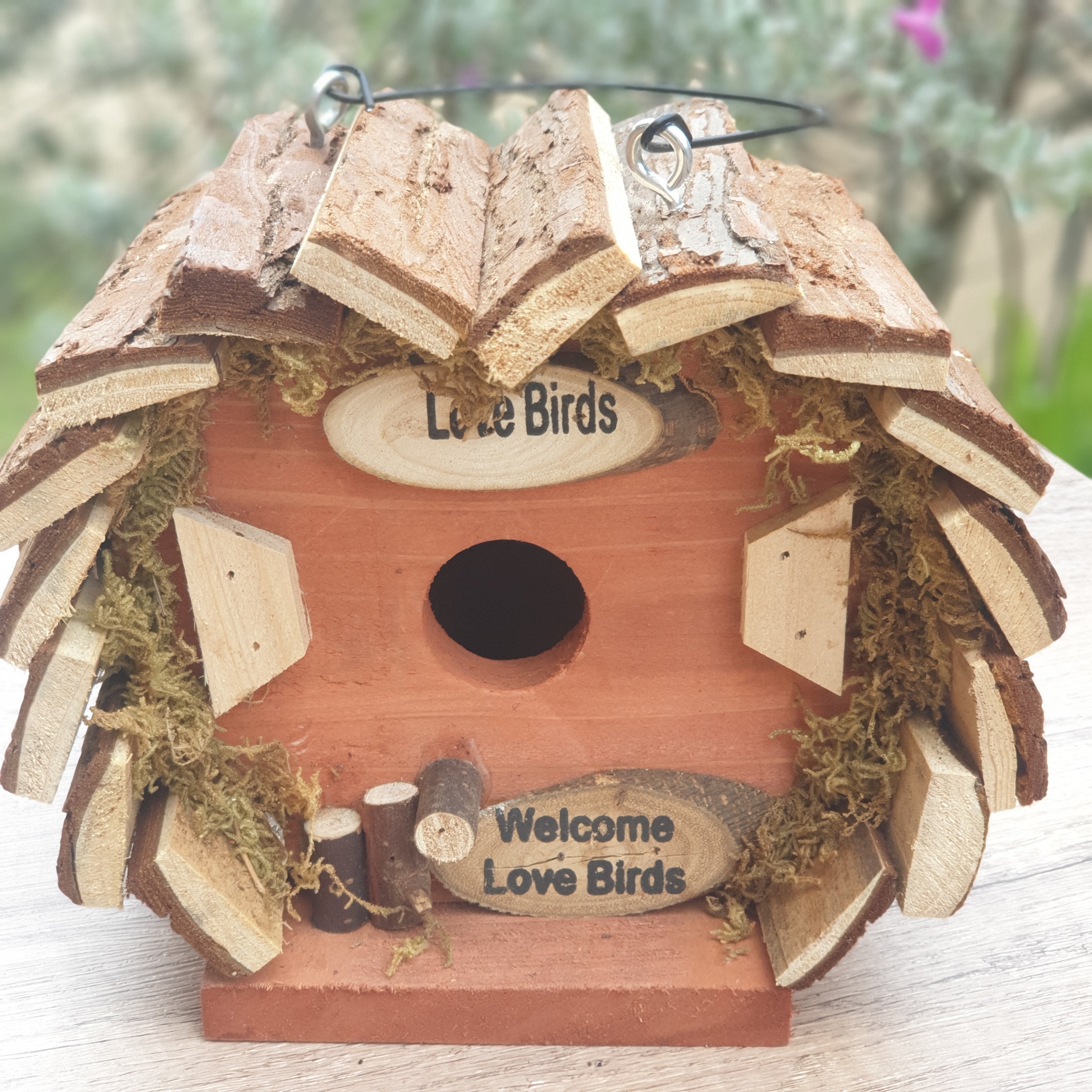 Wooden hanging bird house