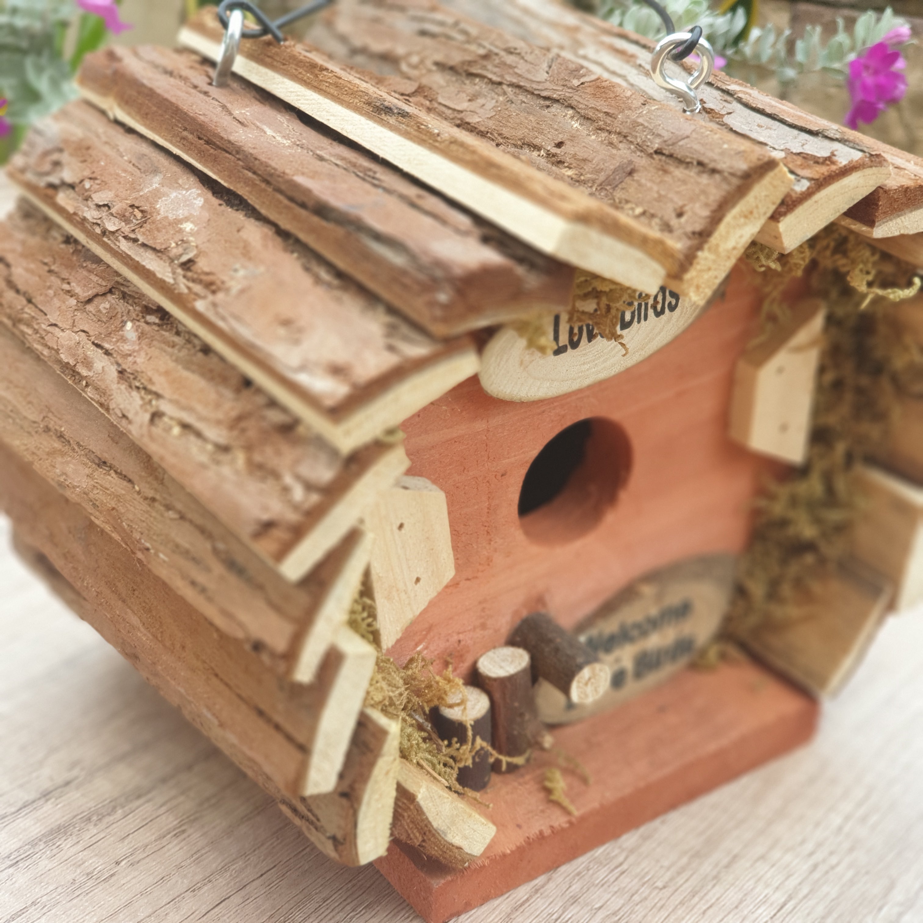 Wooden hanging bird house
