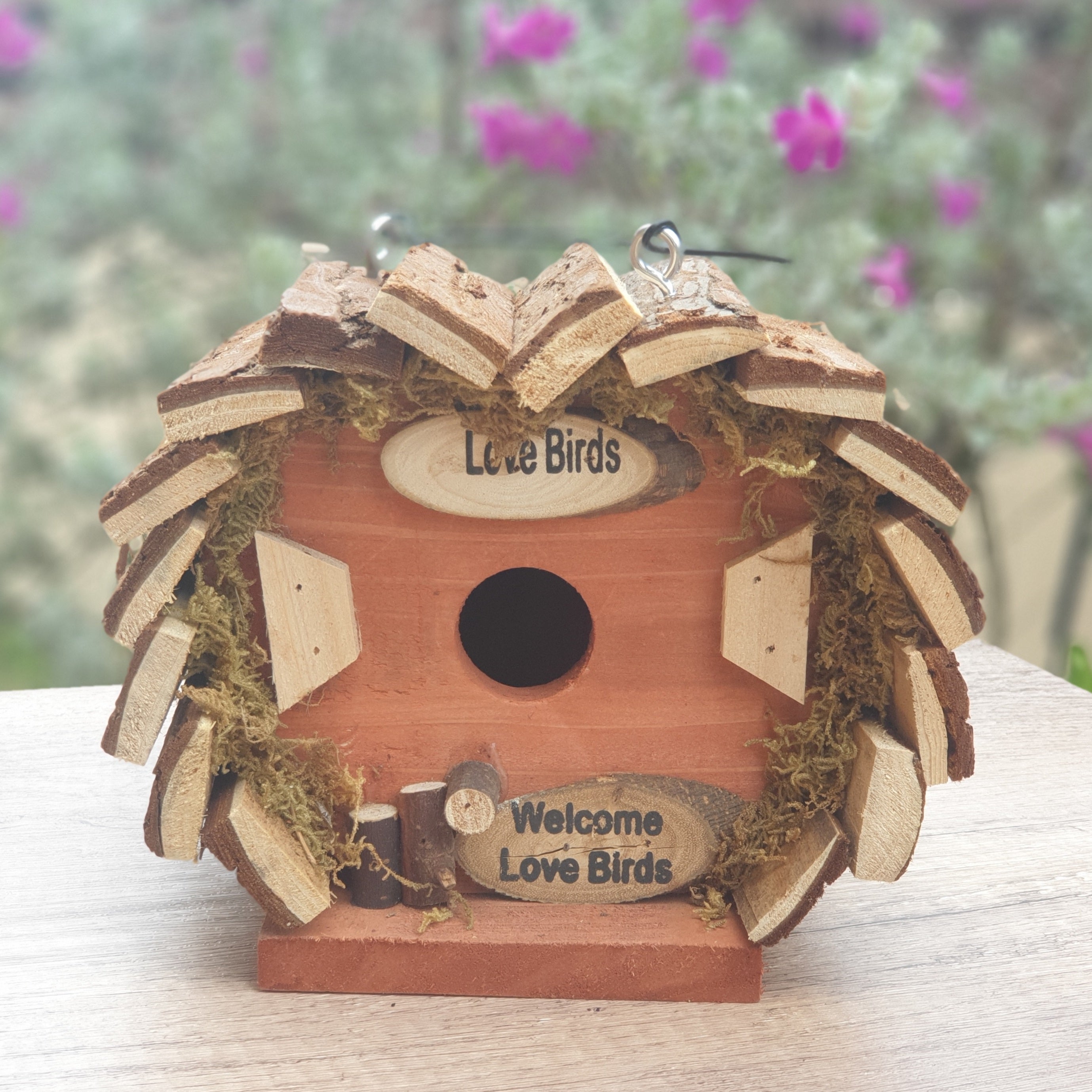 Wooden hanging bird house